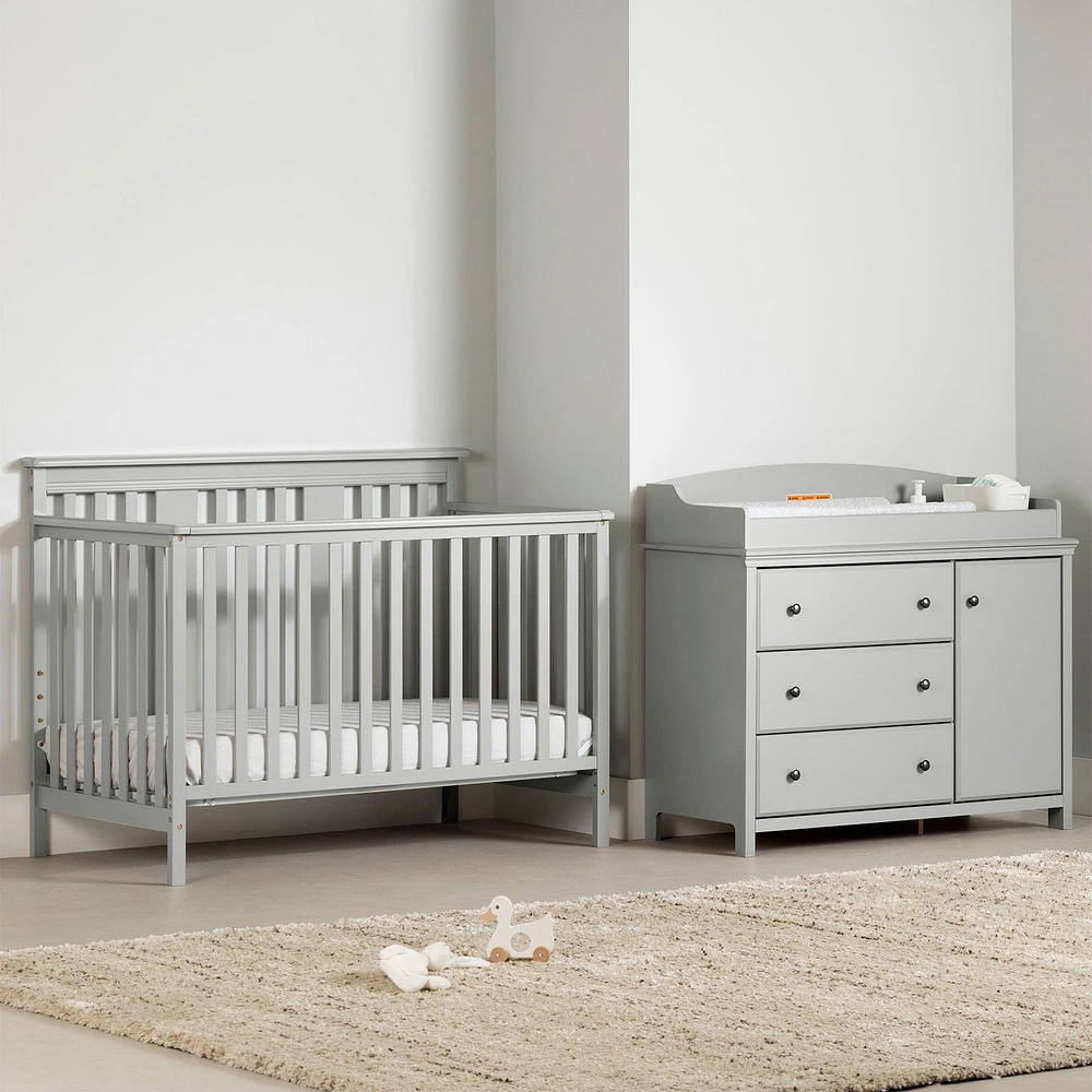 Ensemble lit de bébé et table à langer avec pourtour amovible - Cotton Candy Gris clair