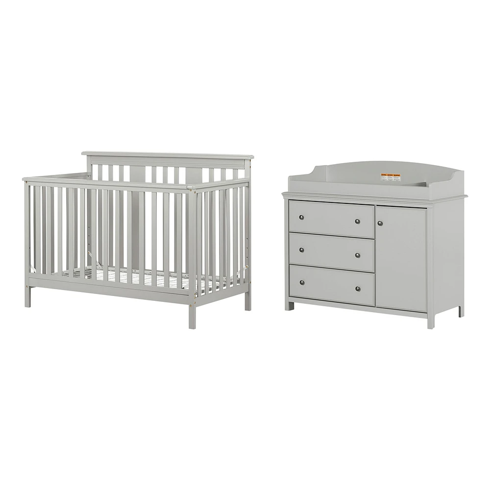 Ensemble lit de bébé et table à langer avec pourtour amovible - Cotton Candy Gris clair