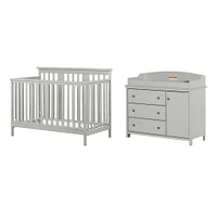 Ensemble lit de bébé et table à langer avec pourtour amovible - Cotton Candy Gris clair