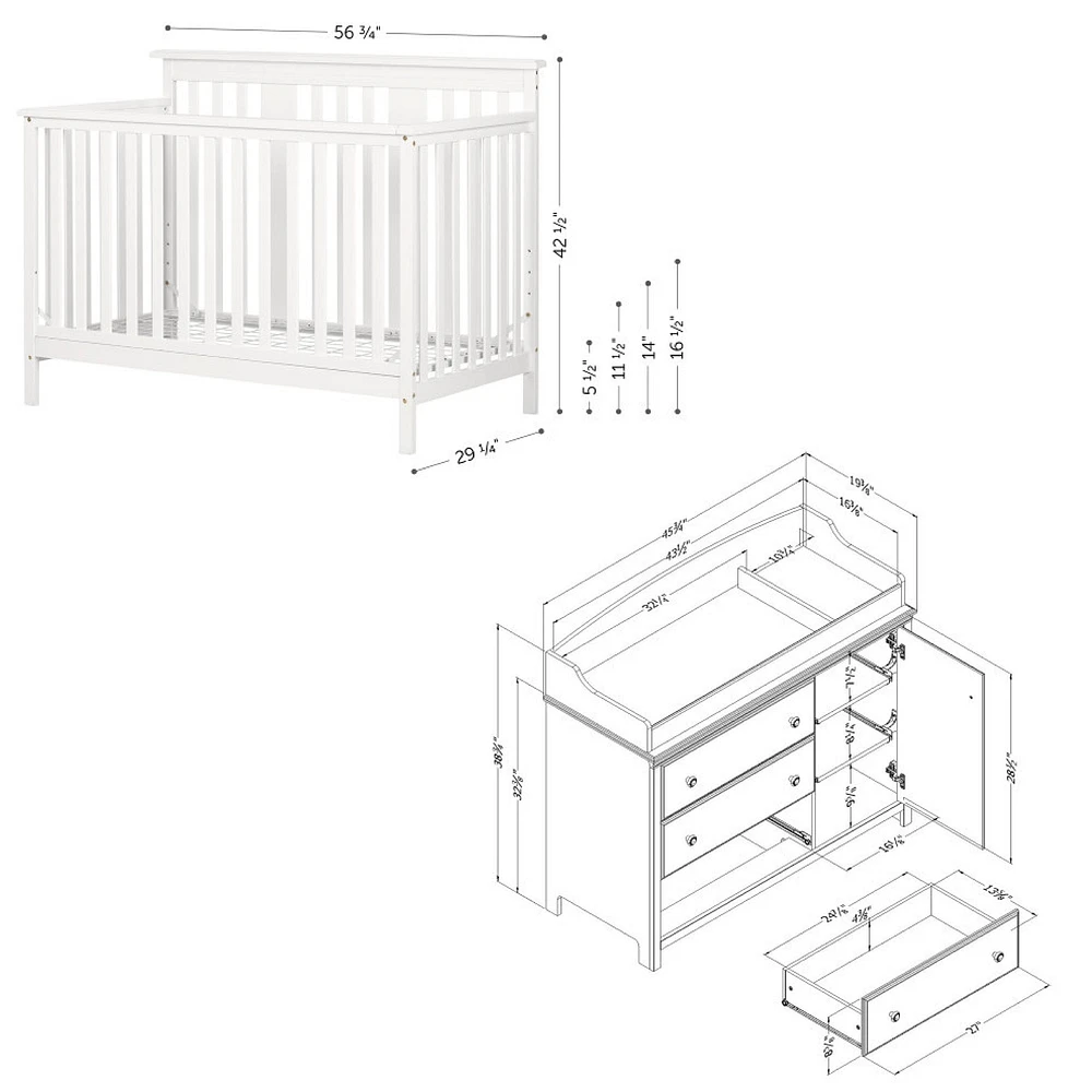 Ensemble lit de bébé et table à langer avec pourtour amovible - Cotton Candy Gris clair