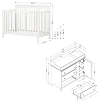 Ensemble lit de bébé et table à langer avec pourtour amovible - Cotton Candy Gris clair