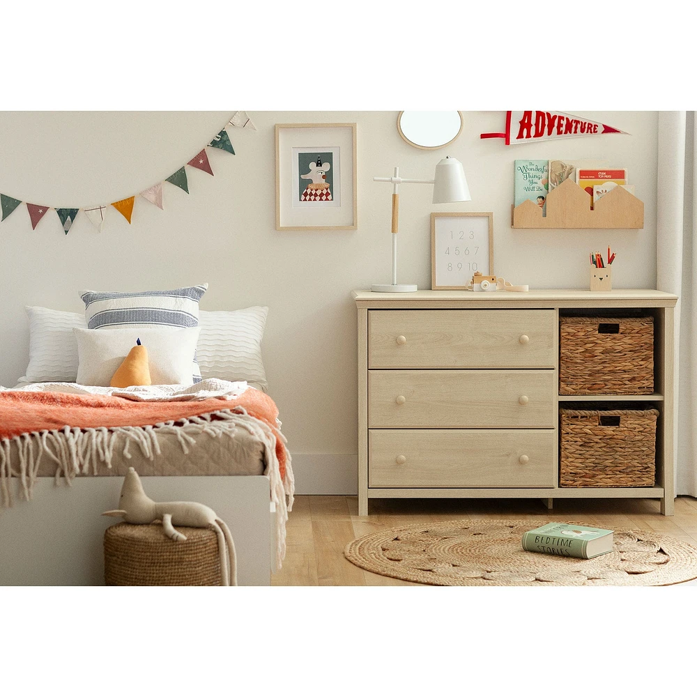 Commode 3 tiroirs avec paniers - Cotton Candy Chêne blanchi