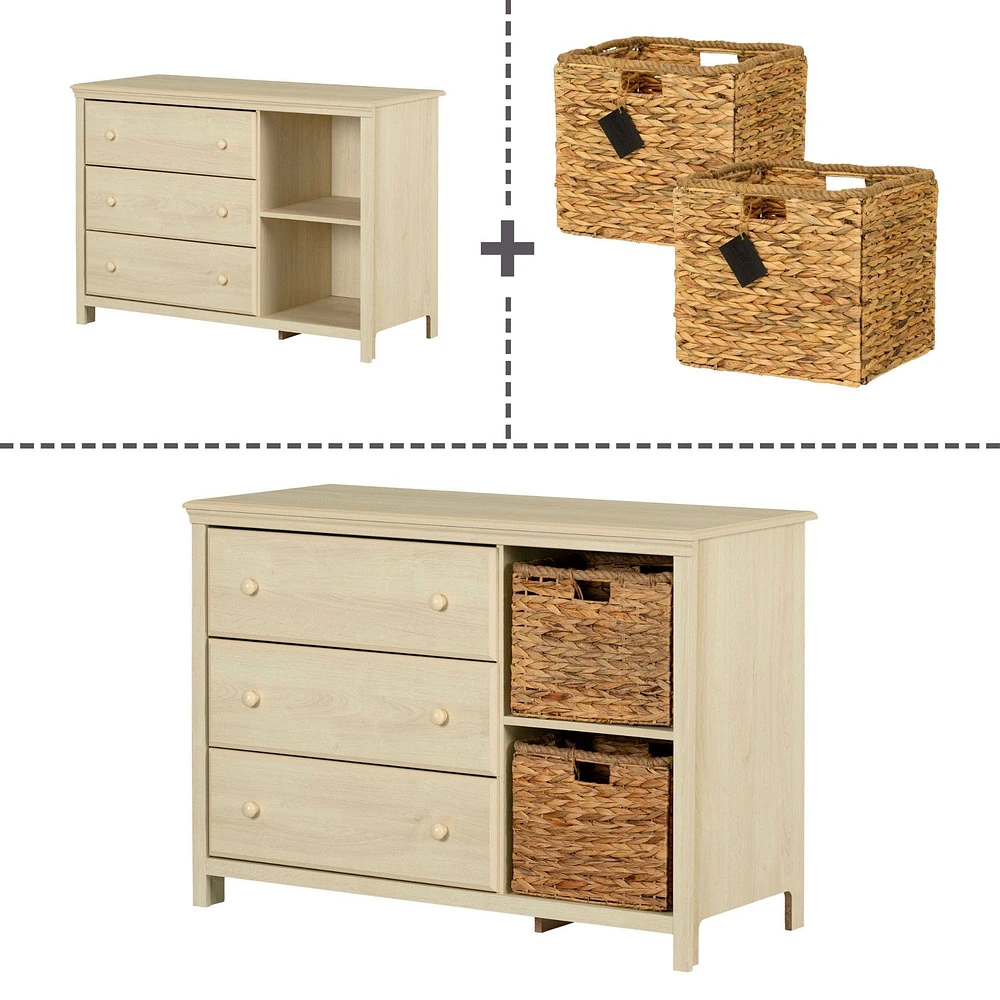 Commode 3 tiroirs avec paniers - Cotton Candy Chêne blanchi