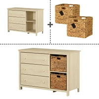 Commode 3 tiroirs avec paniers - Cotton Candy Chêne blanchi