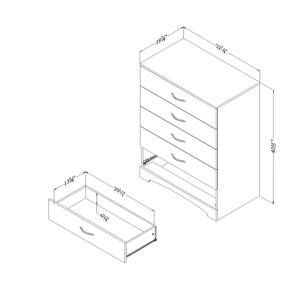 Commode 5 Tiroirs Step One - Noir Solide