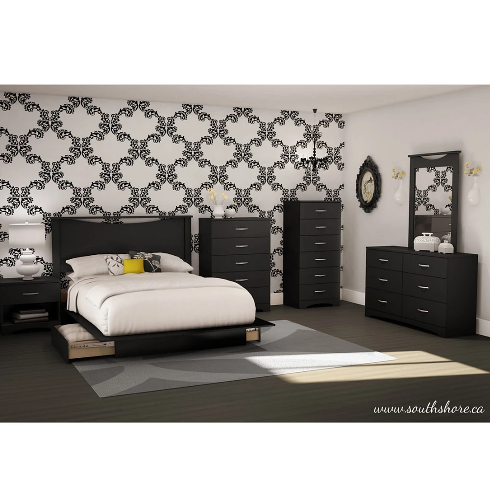 Tête de Lit Double Step One - Noir Solide