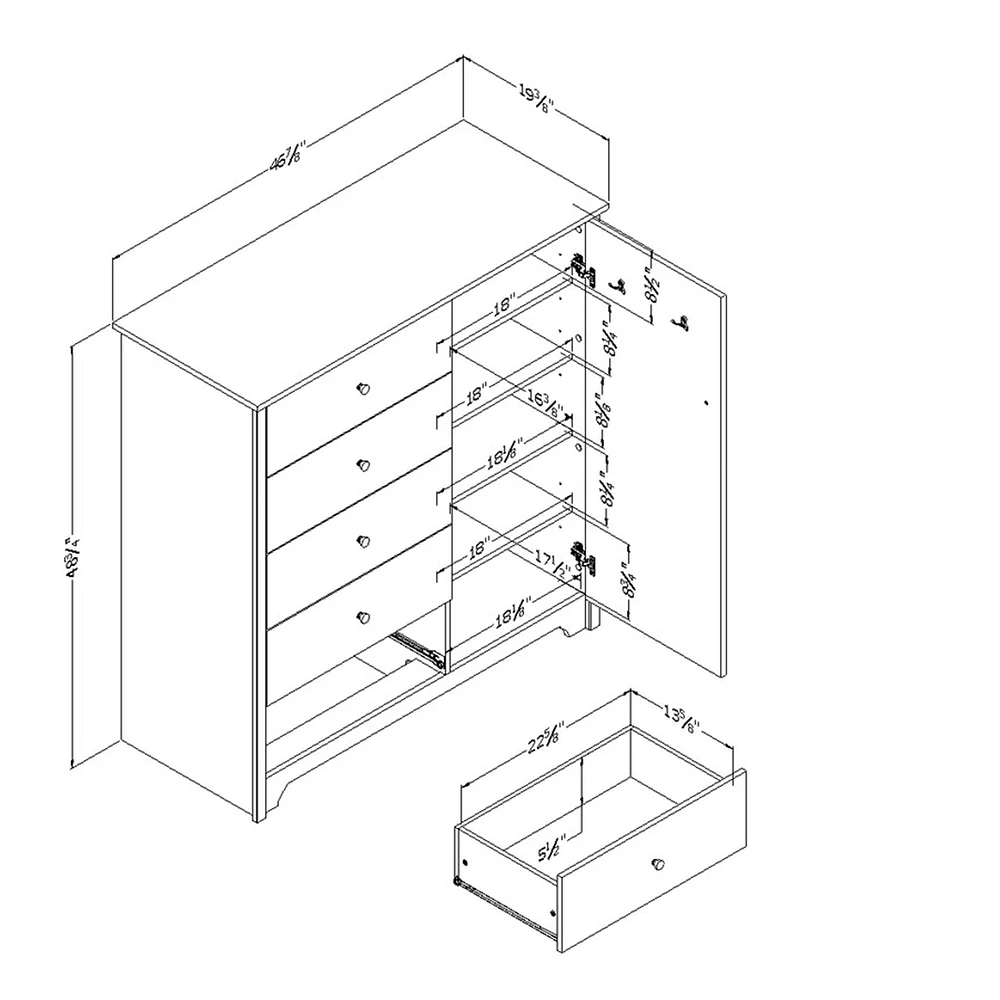Vito Door Chest with 5 Drawers - Pure White