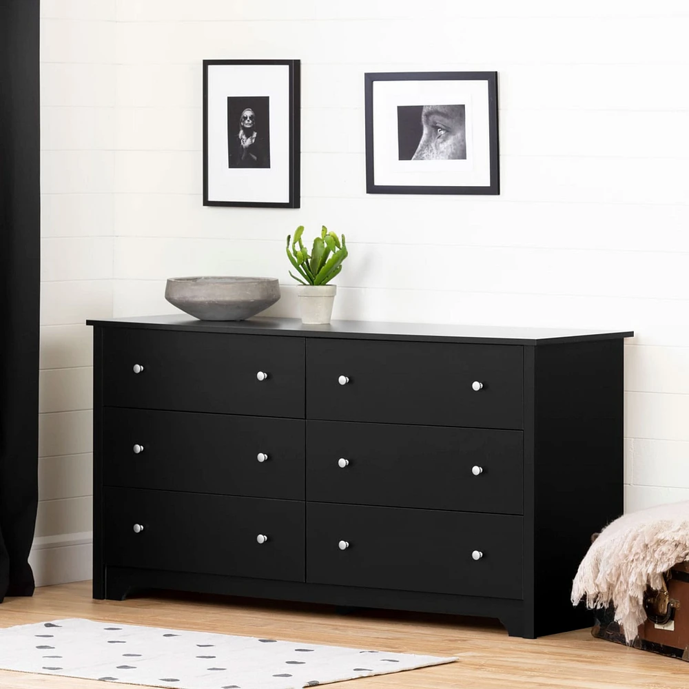 Commode Double 6 Tiroirs Vito - Noir Solide