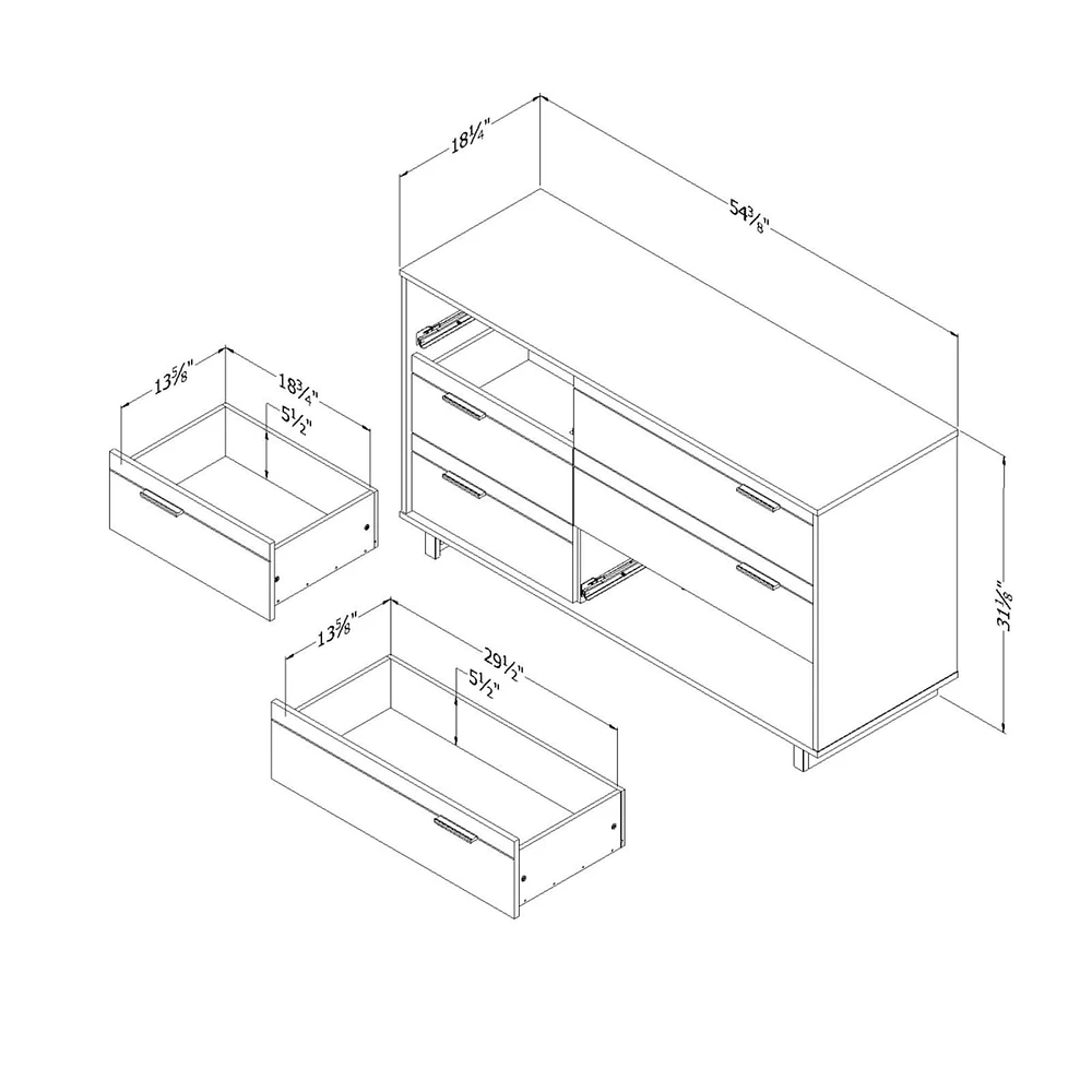 Commode Double 6 Tiroirs Fynn - Chêne Gris