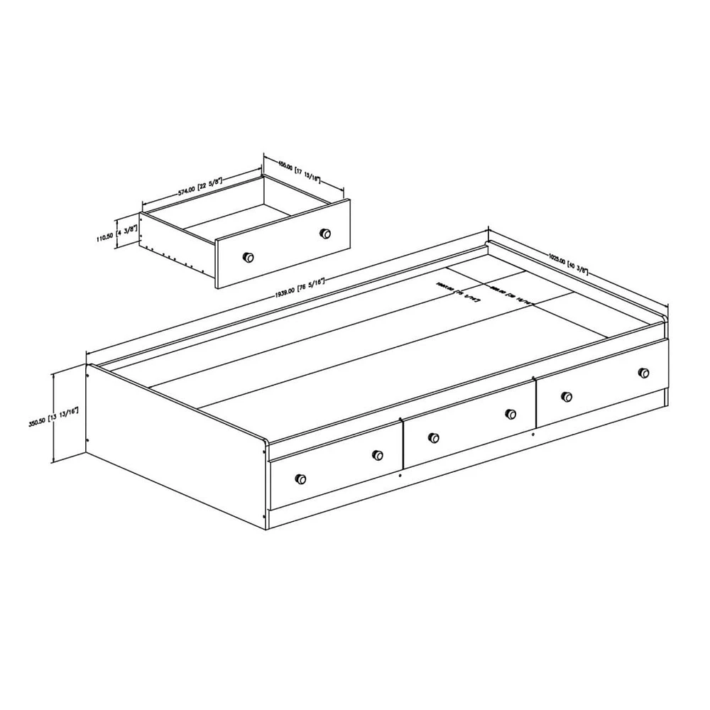 Savannah Lit matelot Simple 3 tiroirs - Blanc