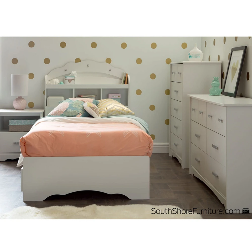 Tiara Twin Mates Bed with 3 Drawers - Pure White
