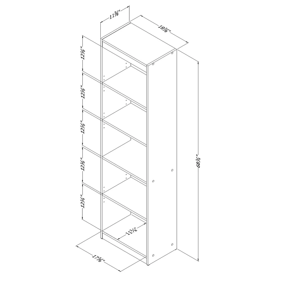 Bibliothèque étroite 5 Tablettes - Axess Blanc Solide