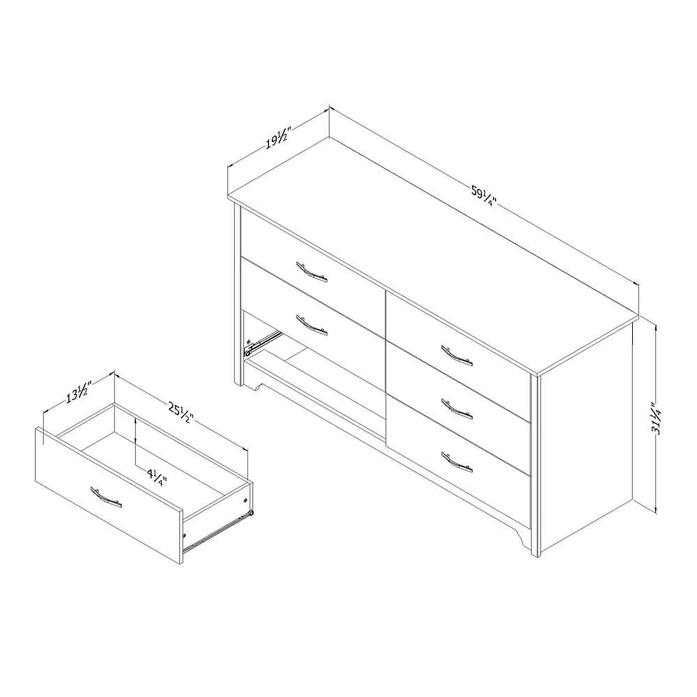 6 drawers chest white fusion