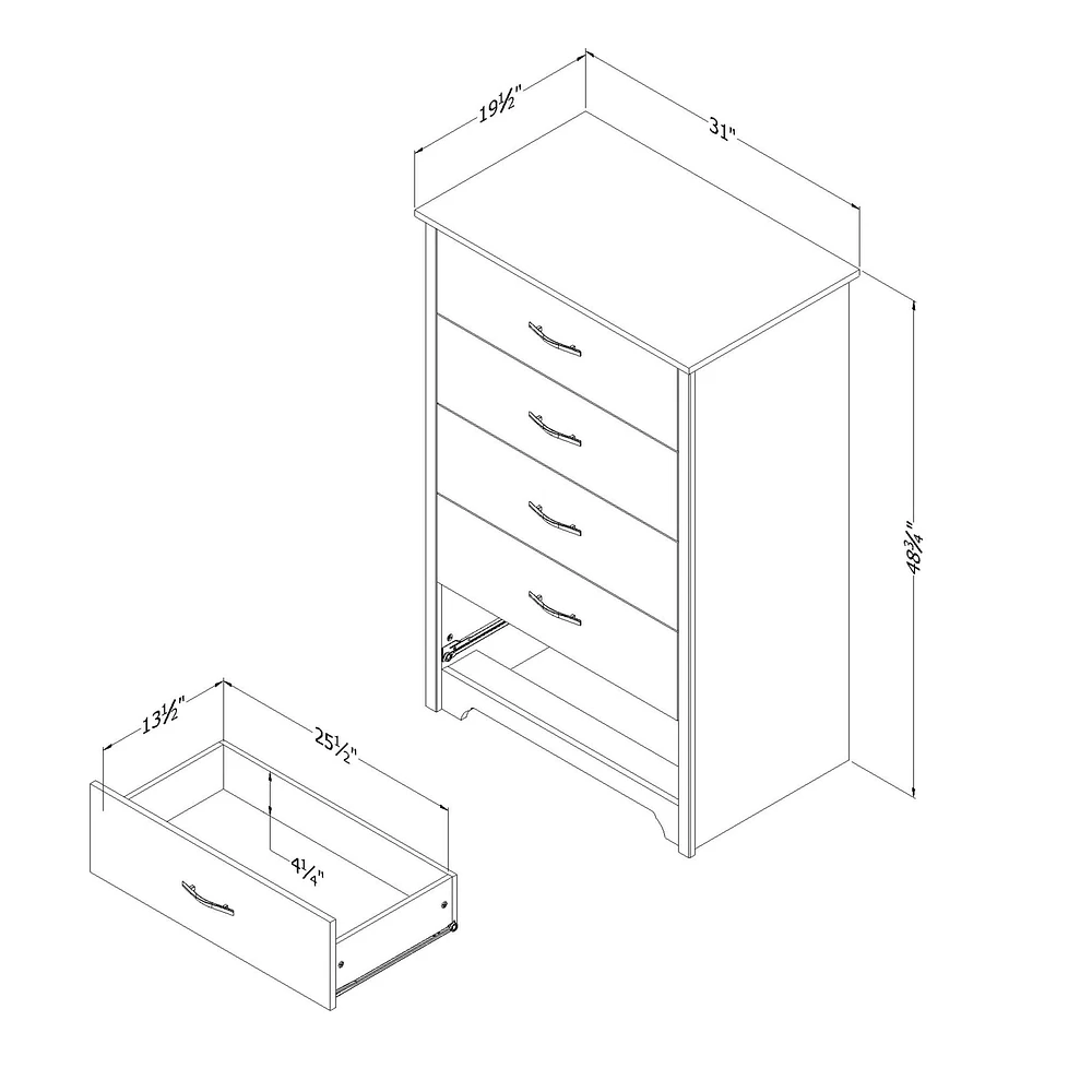 Commode 5 Tiroirs Fusion - Blanc Solide