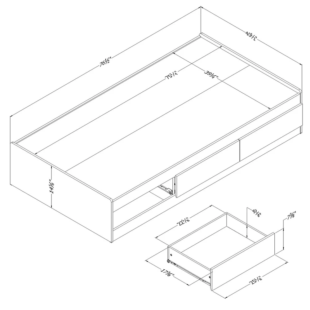 Twin Bed with 3 Drawers - Callesto Pure White