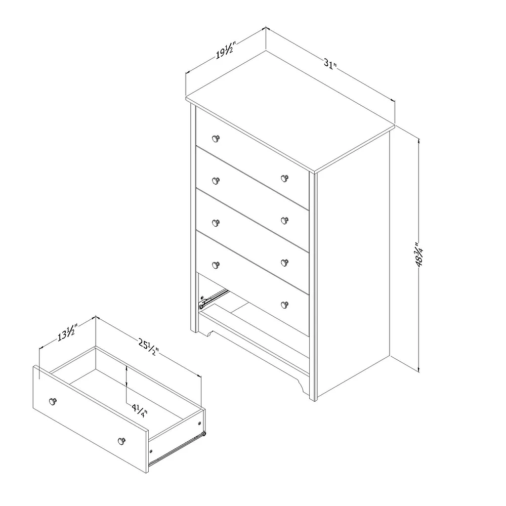 Commode 5 Tiroirs - Vito Gris clair