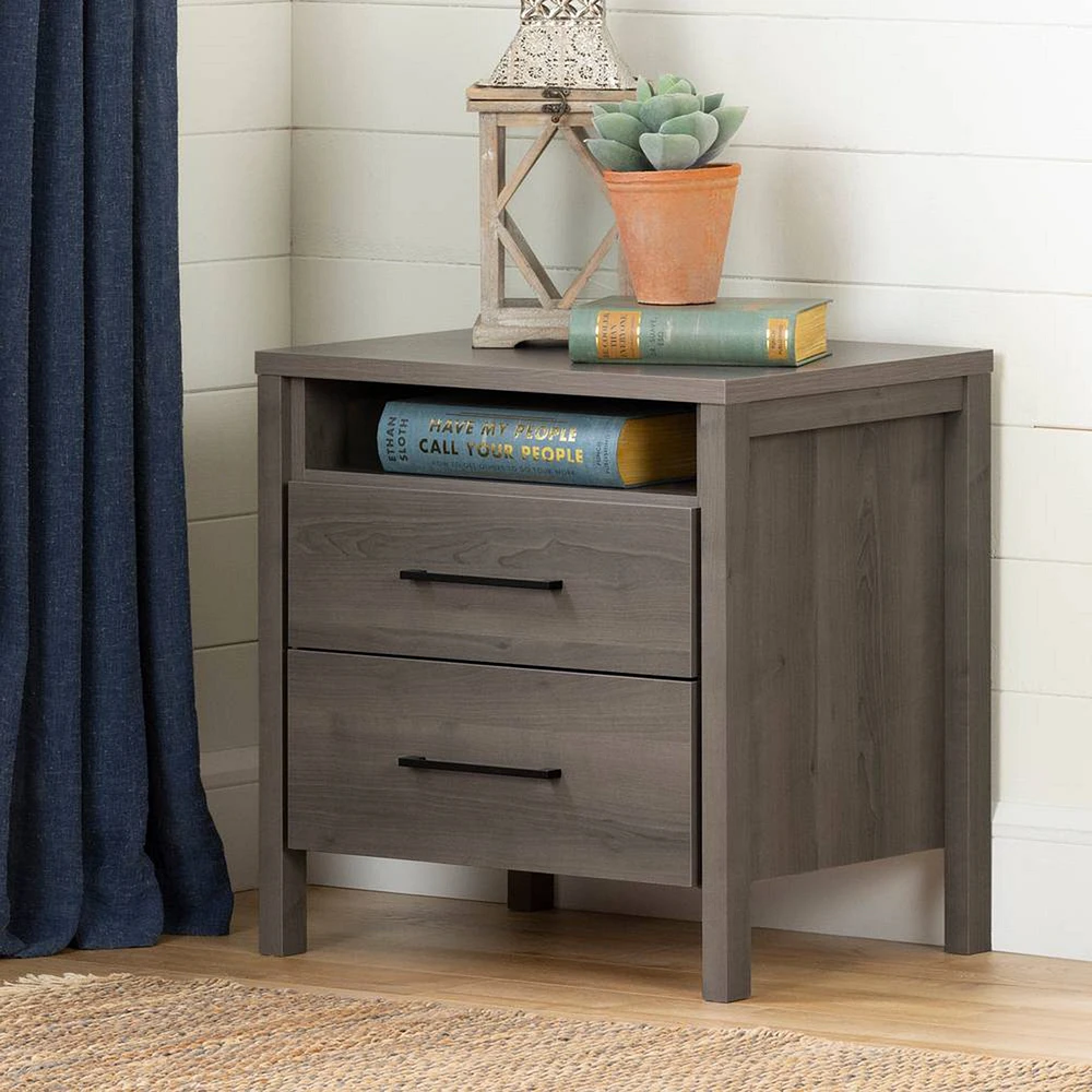 Gravity 2-Drawer Nightstand with Storage - Gray Maple
