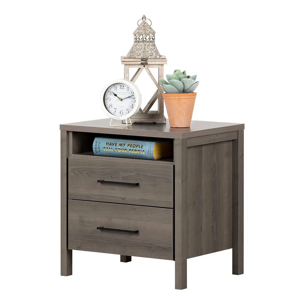 Gravity 2-Drawer Nightstand with Storage - Gray Maple