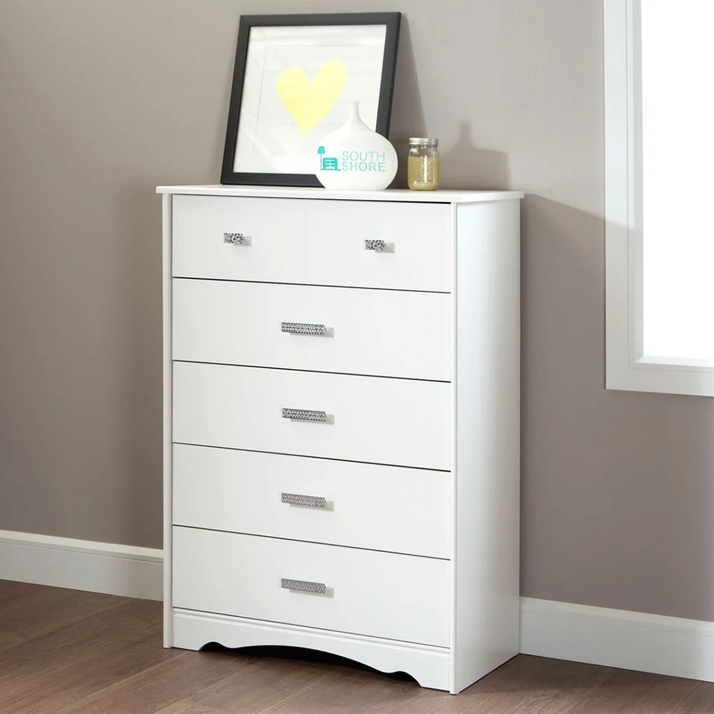 Commode 5 Tiroirs Tiara - Blanc Solide