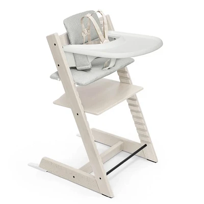 Tripp Trapp® High Chair V2 Whitewash, Nordic Grey Cushion and Stokke® Tray 
