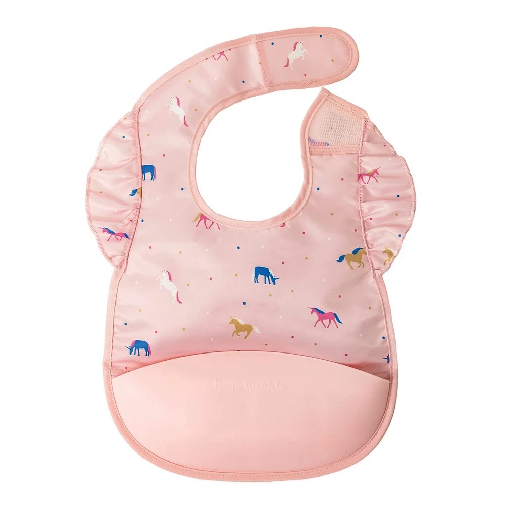 Mess-proof Silicone Pocket Bib Ruffle - Unicorn Confetti