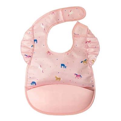 Mess-proof Silicone Pocket Bib Ruffle - Unicorn Confetti