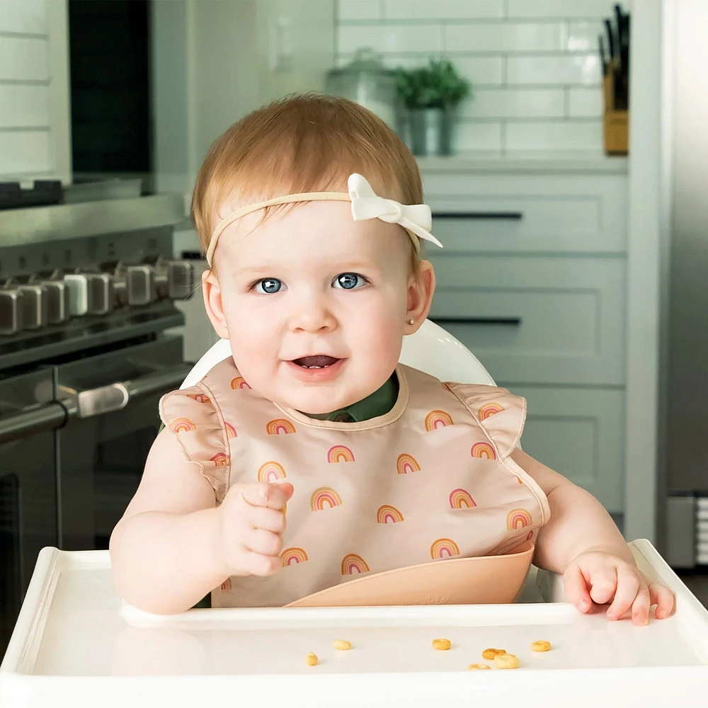 Mess proof Silicone Pocket Bib Ruffle - Boho Rainbow