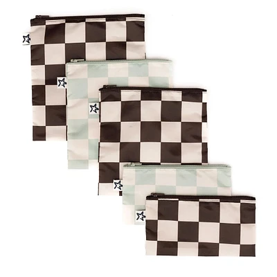 Reusable Snack Bags 5-Pack - Black / Sage Checkers