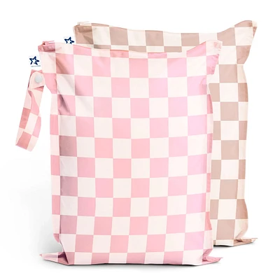 Mess-proof Wet Bags 2-Pack - Pink / Brown Checkers