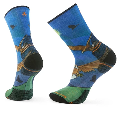Hike Targeted Cushion Eagle Print Crew Socks Laguna Blue