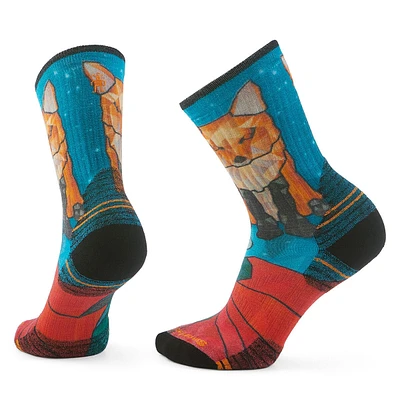 Women's Hike Targeted Cushion Geo Fox Print Crew Socks Capri