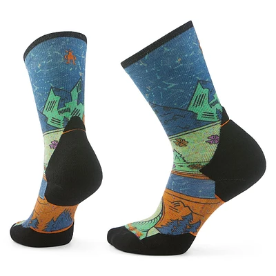 Women's Trail Run Targeted Cushion Mountain Print Crew Socks Twilight Blue