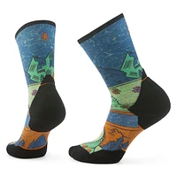 Women's Trail Run Targeted Cushion Mountain Print Crew Socks Twilight Blue