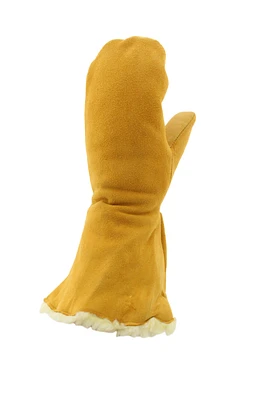 Youth Cown Grain Split Bakck Gauntlet Mitt Pile Lined Wheat