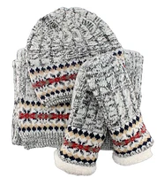 Ladies Knit Hat Scarf Mitt Set Fleece Lined