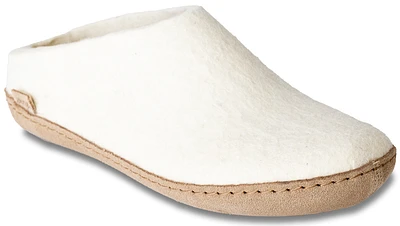 Wool Felt Clog Leather Sole White