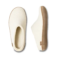 Wool Felt Clog Leather Sole White