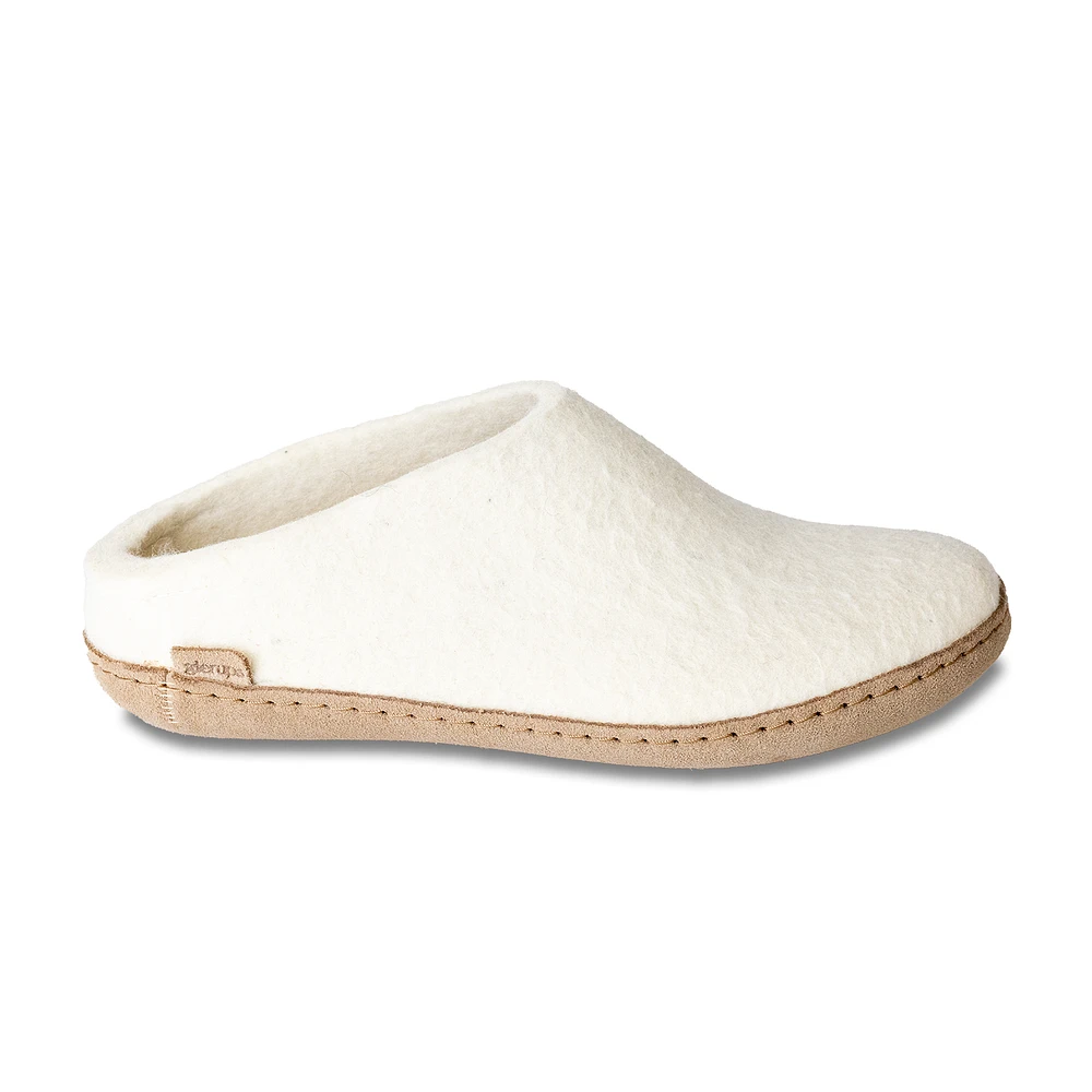 Wool Felt Clog Leather Sole White