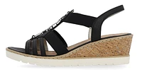 Black Wedge Elastic Sandal