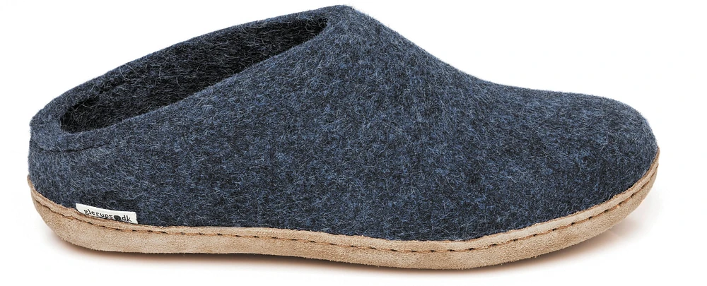 Wool Felt Clog Leather Sole Denim
