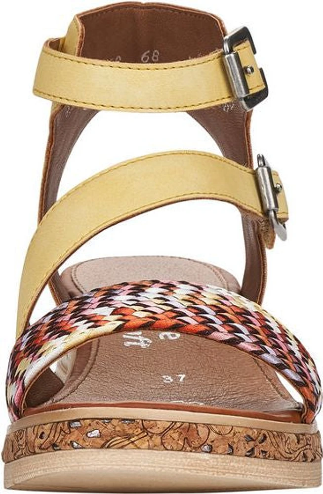 Yellow/ Woven Multi Front/Ankle Strap Wedge Sandal