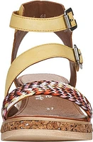 Yellow/ Woven Multi Front/Ankle Strap Wedge Sandal