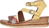 Yellow/ Woven Multi Front/Ankle Strap Wedge Sandal