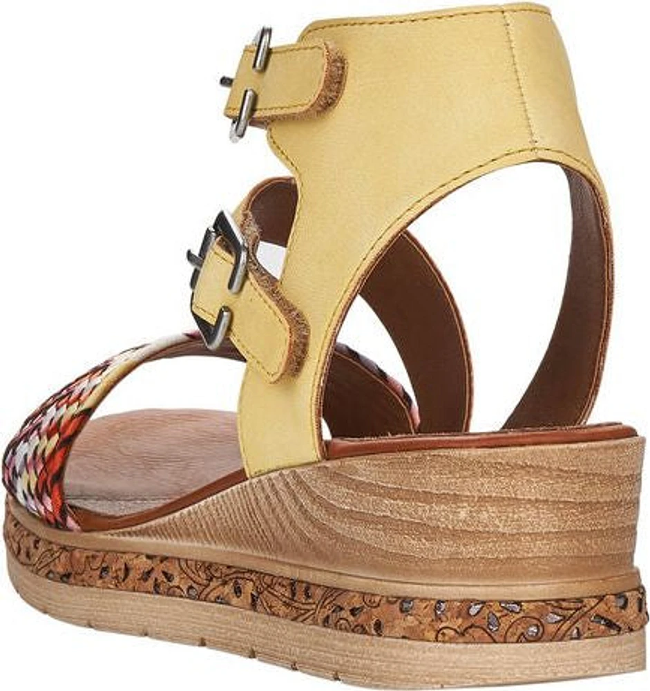 Yellow/ Woven Multi Front/Ankle Strap Wedge Sandal