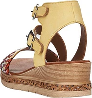Yellow/ Woven Multi Front/Ankle Strap Wedge Sandal