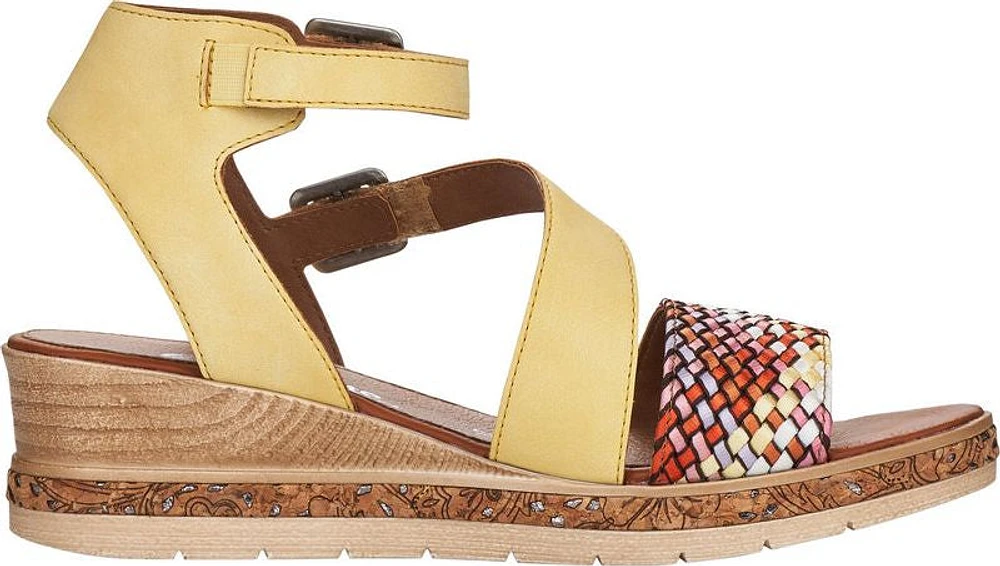 Yellow/ Woven Multi Front/Ankle Strap Wedge Sandal