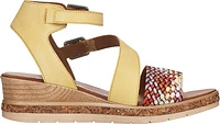 Yellow/ Woven Multi Front/Ankle Strap Wedge Sandal