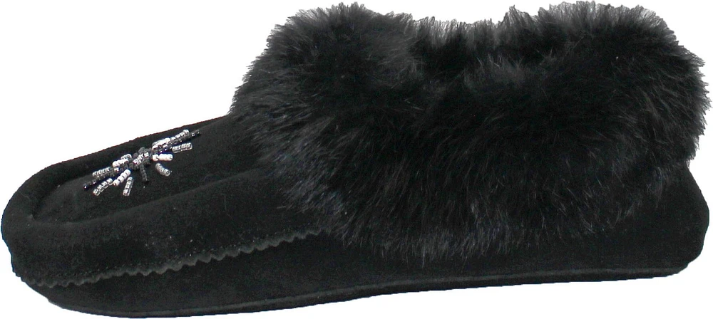 Beaded Mocc With Fur Trim Black