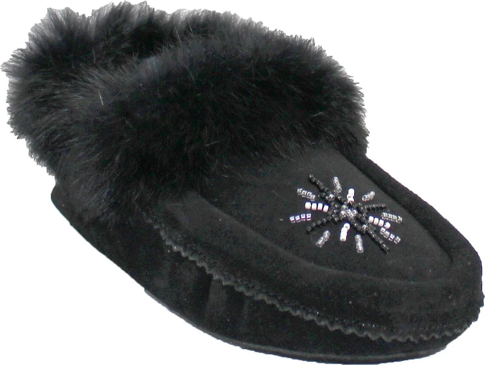 Beaded Mocc With Fur Trim Black