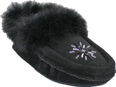 Beaded Mocc With Fur Trim Black